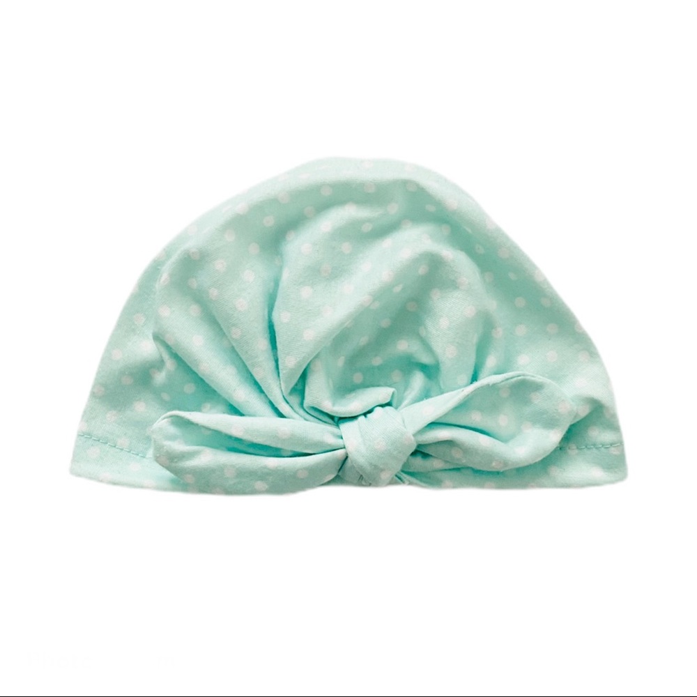 Baby Girl Mint Dot Ruched Turban Hat